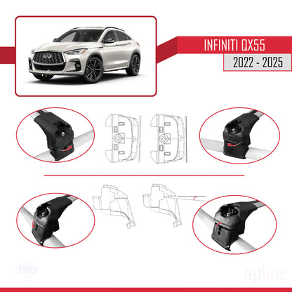 Compatible avec Infiniti QX55 (J55) 2022-2025 ACE-2 Barres de Toit Railing Porte-Bagages de Voiture Gris Aluminium 2 Barres