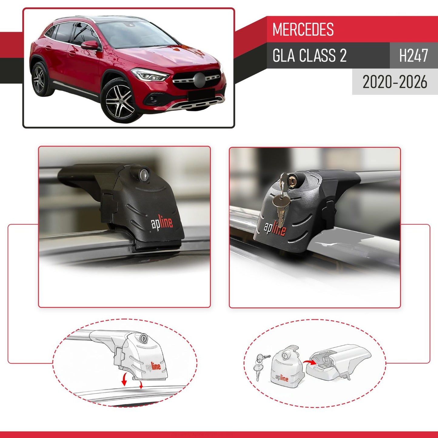 Compatible avec Mercedes GLA Class 2 (H247) 2020-2026 ACE-2 modèle Barres de Toit Railing Porte-Bagages de Voiture Gris Aluminium Barres