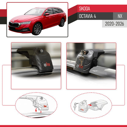 Compatible avec Skoda Octavia 4 (NX) 2020-2026 ACE-2 modèle Barres de Toit Railing Porte-Bagages de Voiture Gris Aluminium Barres