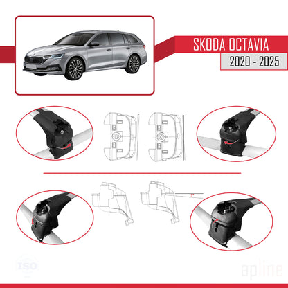 Compatible avec Skoda Octavia 4 (NX) 2020-2025 ACE-2 Barres de Toit Railing Porte-Bagages de Voiture Gris Aluminium 2 Barres