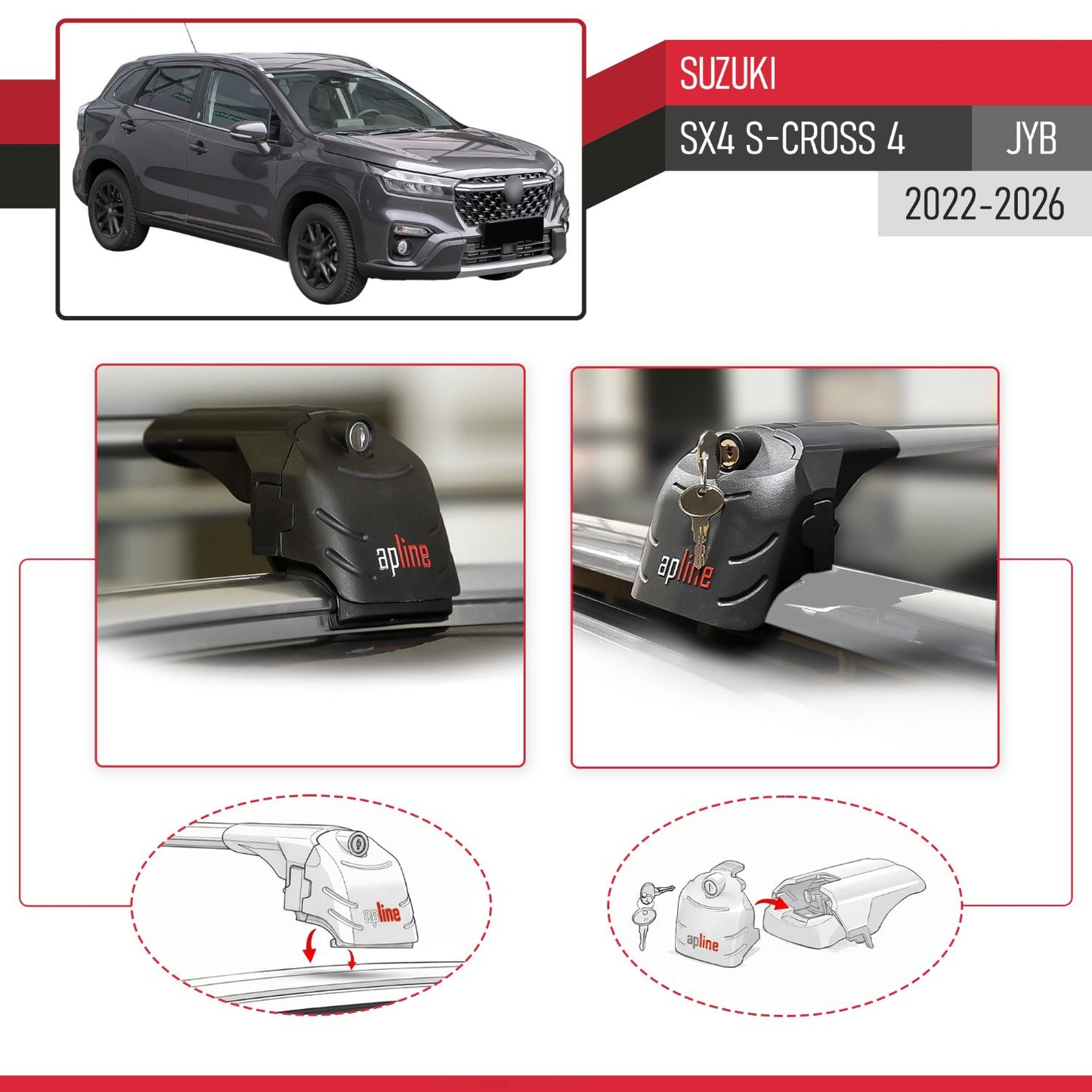 Compatible avec Suzuki SX4 S-Cross 4 (JYB) 2022-2026 ACE-2 modèle Barres de Toit Railing Porte-Bagages de Voiture Gris Aluminium Barres