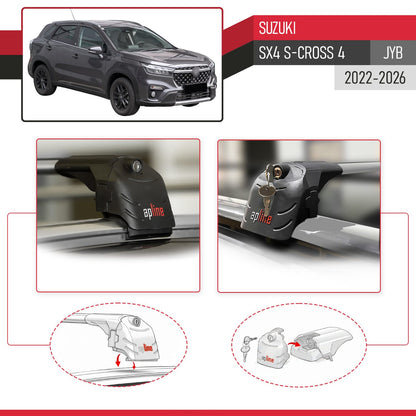 Compatible avec Suzuki SX4 S-Cross 4 (JYB) 2022-2026 ACE-2 modèle Barres de Toit Railing Porte-Bagages de Voiture Gris Aluminium Barres