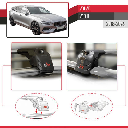 Compatible avec Volvo V60 II 2018-2026 ACE-2 modèle Barres de Toit Railing Porte-Bagages de Voiture Gris Aluminium Barres