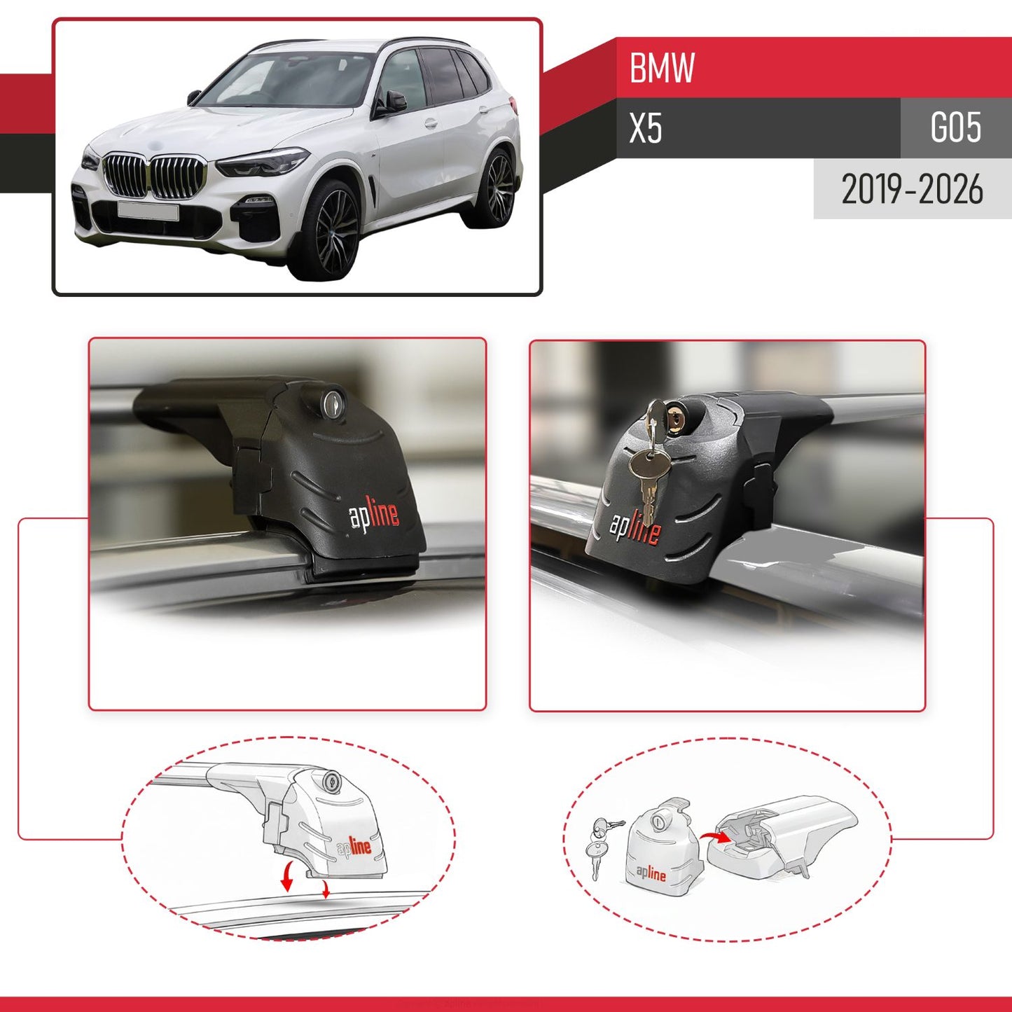 Compatible avec BMW X5 (G05) 2019-2026 ACE-2 modèle Barres de Toit Railing Porte-Bagages de Voiture Gris Aluminium Barres