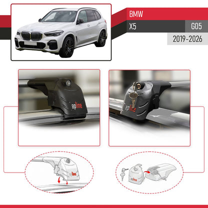 Compatible avec BMW X5 (G05) 2019-2026 ACE-2 modèle Barres de Toit Railing Porte-Bagages de Voiture Gris Aluminium Barres