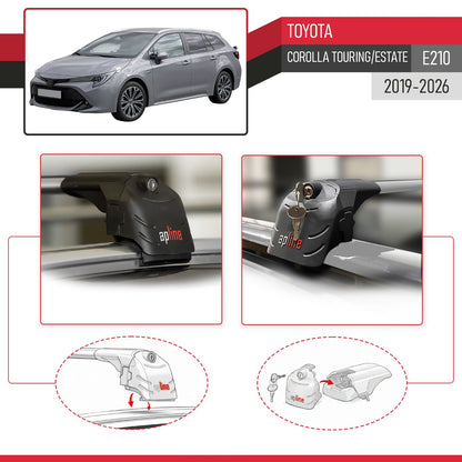 Compatible avec Toyota Corolla Touring/Estate (E210) 2019-2026 ACE-2 modèle Barres de Toit Railing Porte-Bagages de Voiture Gris Aluminium Barres
