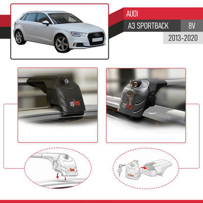 Compatible avec Audi A3 Sportback (8V) 2013-2020 ACE-2 modèle Barres de Toit Railing Porte-Bagages de Voiture Gris Aluminium Barres