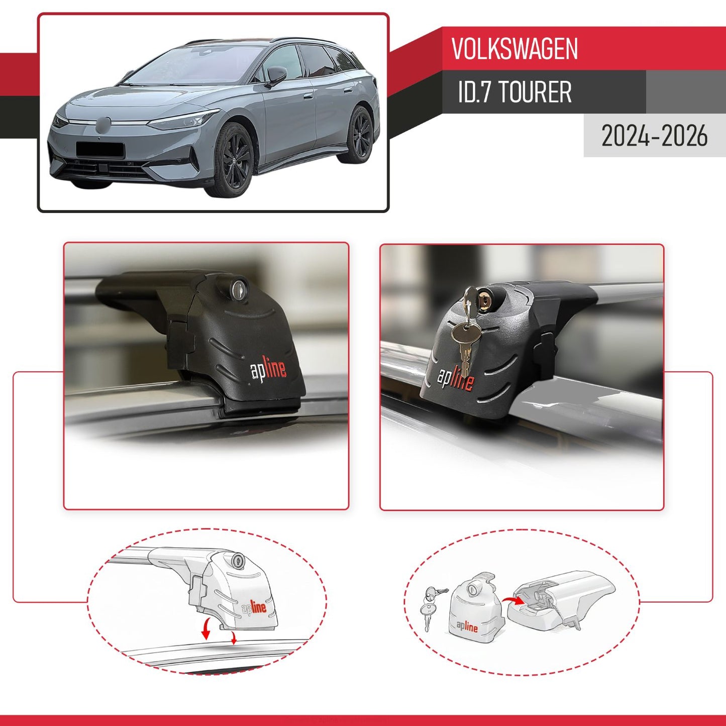 Compatible avec Volkswagen ID.7 Tourer 2024-2026 ACE-2 modèle Barres de Toit Railing Porte-Bagages de Voiture Gris Aluminium Barres