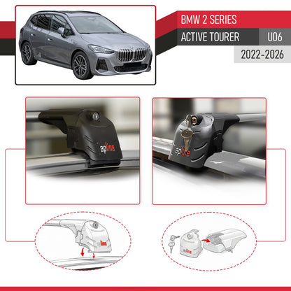 Compatible avec BMW 2 Series (U06) Active Tourer 2022-2026 ACE-2 modèle Barres de Toit Railing Porte-Bagages de Voiture Gris Aluminium Barres