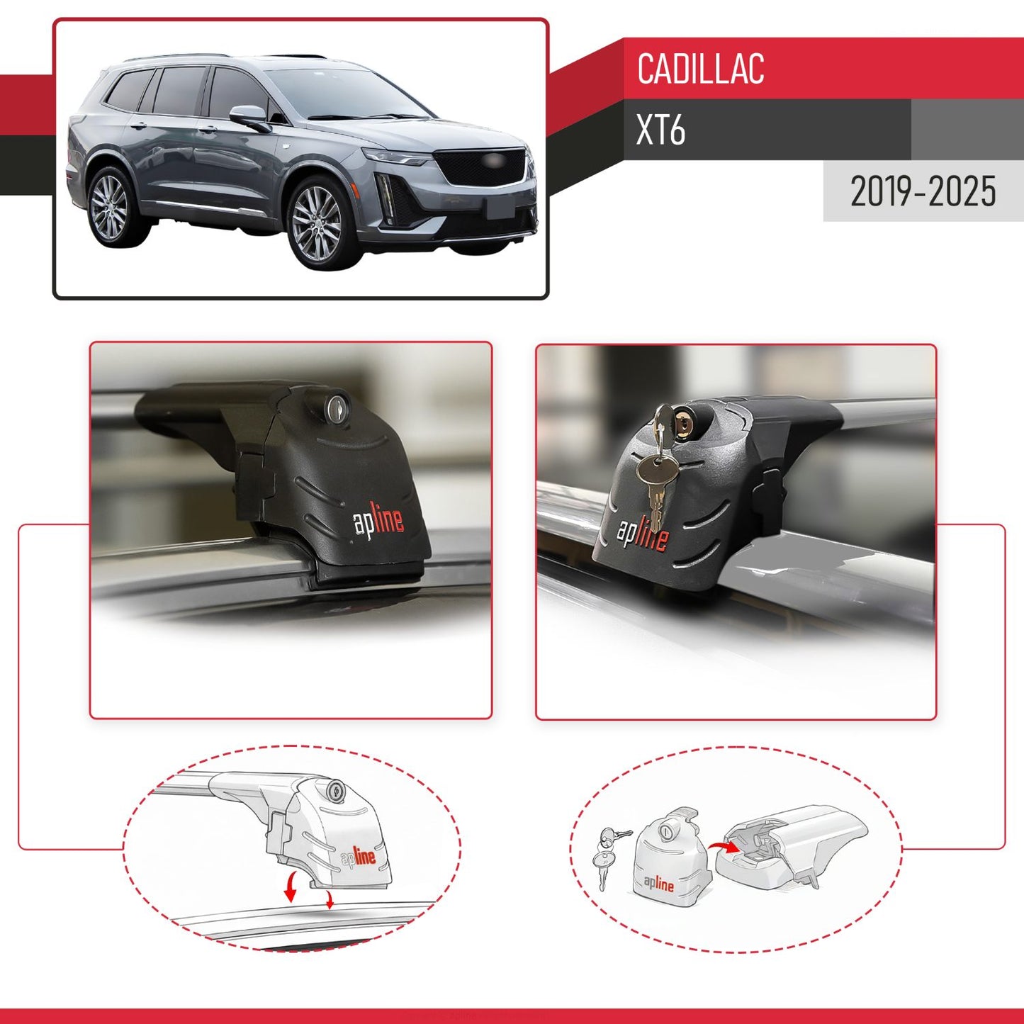 Compatible avec Cadillac XT6 2019-2025 ACE-2 modèle Barres de Toit Railing Porte-Bagages de Voiture Gris Aluminium Barres