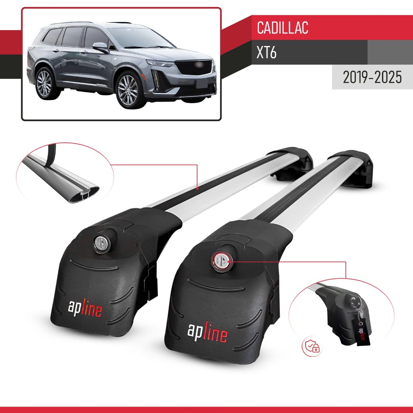 Compatible avec Cadillac XT6 2019-2025 ACE-2 modèle Barres de Toit Railing Porte-Bagages de Voiture Gris Aluminium Barres