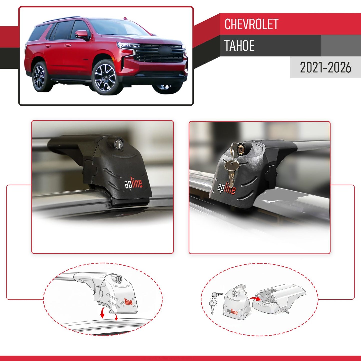 Compatible with Chevrolet Tahoe 2021-2024 ACE-2 Car Roof Rack Cross Bar Grey Aluminium 2 Bars