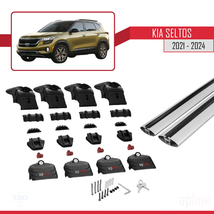 Compatible avec Kia Seltos 2021-2024 ACE-2 Barres de Toit Railing Porte-Bagages de Voiture Gris Aluminium 2 Barres