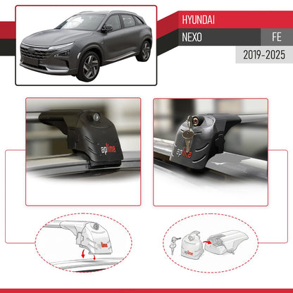 Compatible with Hyundai Nexo 2019-2023 ACE-2 Car Roof Rack Cross Bar Grey Aluminium 2 Bars