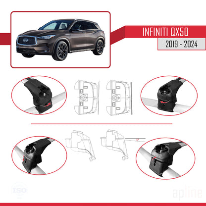 Compatible avec Infiniti QX50 2019-2024 ACE-2 Barres de Toit Railing Porte-Bagages de Voiture Gris Aluminium 2 Barres