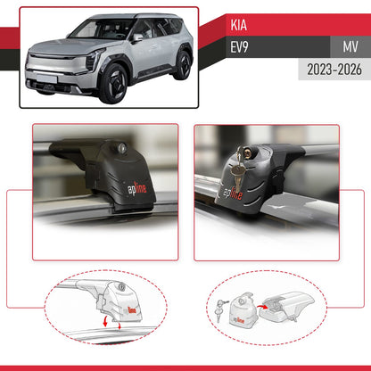 Compatible with Kia E V9 2024-2025 ACE-2 Car Roof Rack Cross Bar Grey Aluminium 2 Bars