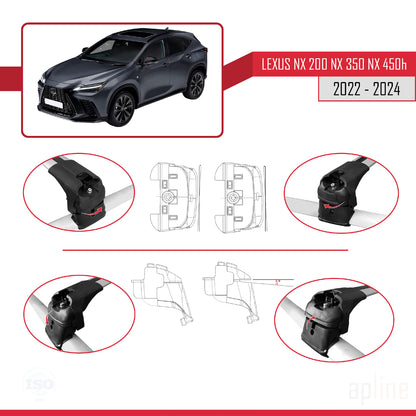 Compatible with Lexus NX 200 NX 350 NX 450H 2022-2024 ACE-2 Car Roof Rack Cross Bar Grey Aluminium 2 Bars