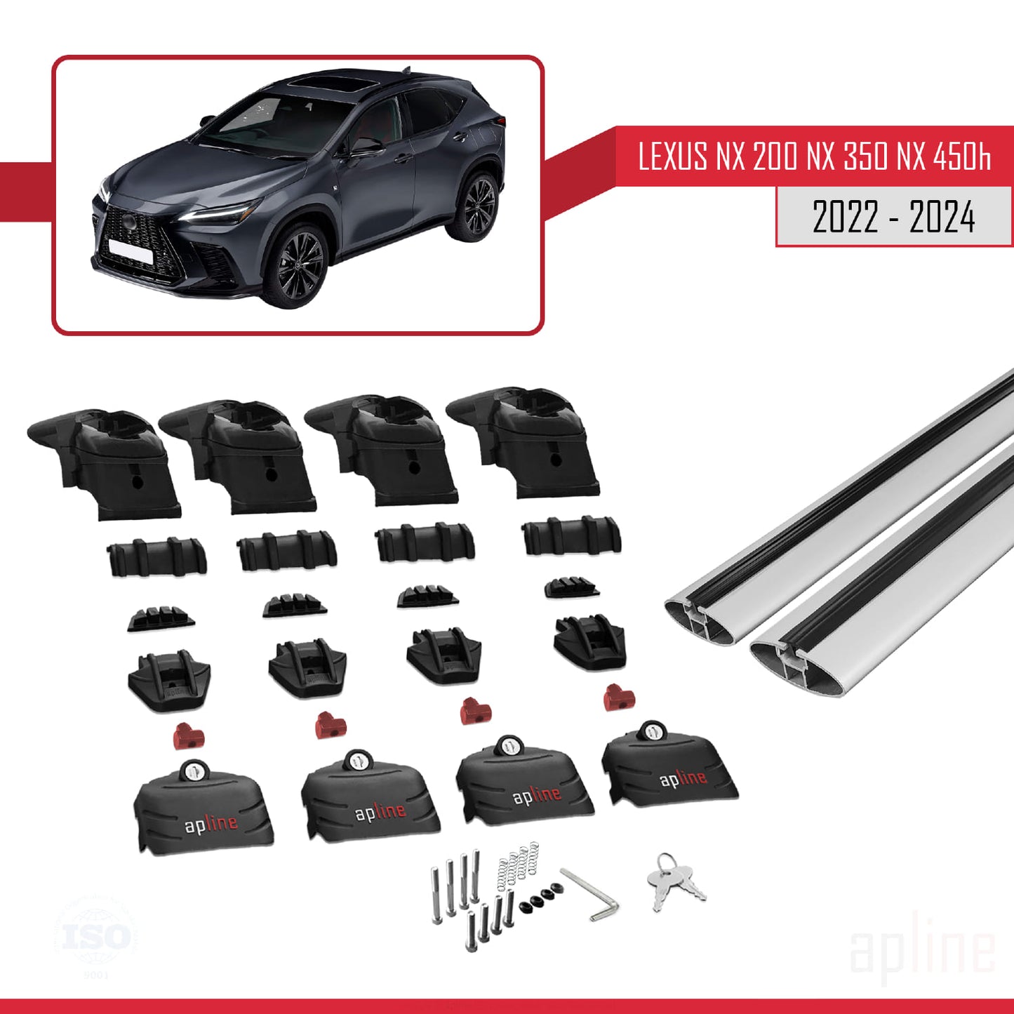 Compatible with Lexus NX 200 NX 350 NX 450H 2022-2024 ACE-2 Car Roof Rack Cross Bar Grey Aluminium 2 Bars