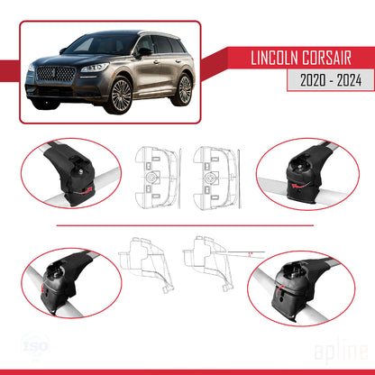 Compatible avec Lincoln Corsair 2020-2024 ACE-2 Barres de Toit Railing Porte-Bagages de Voiture Gris Aluminium 2 Barres