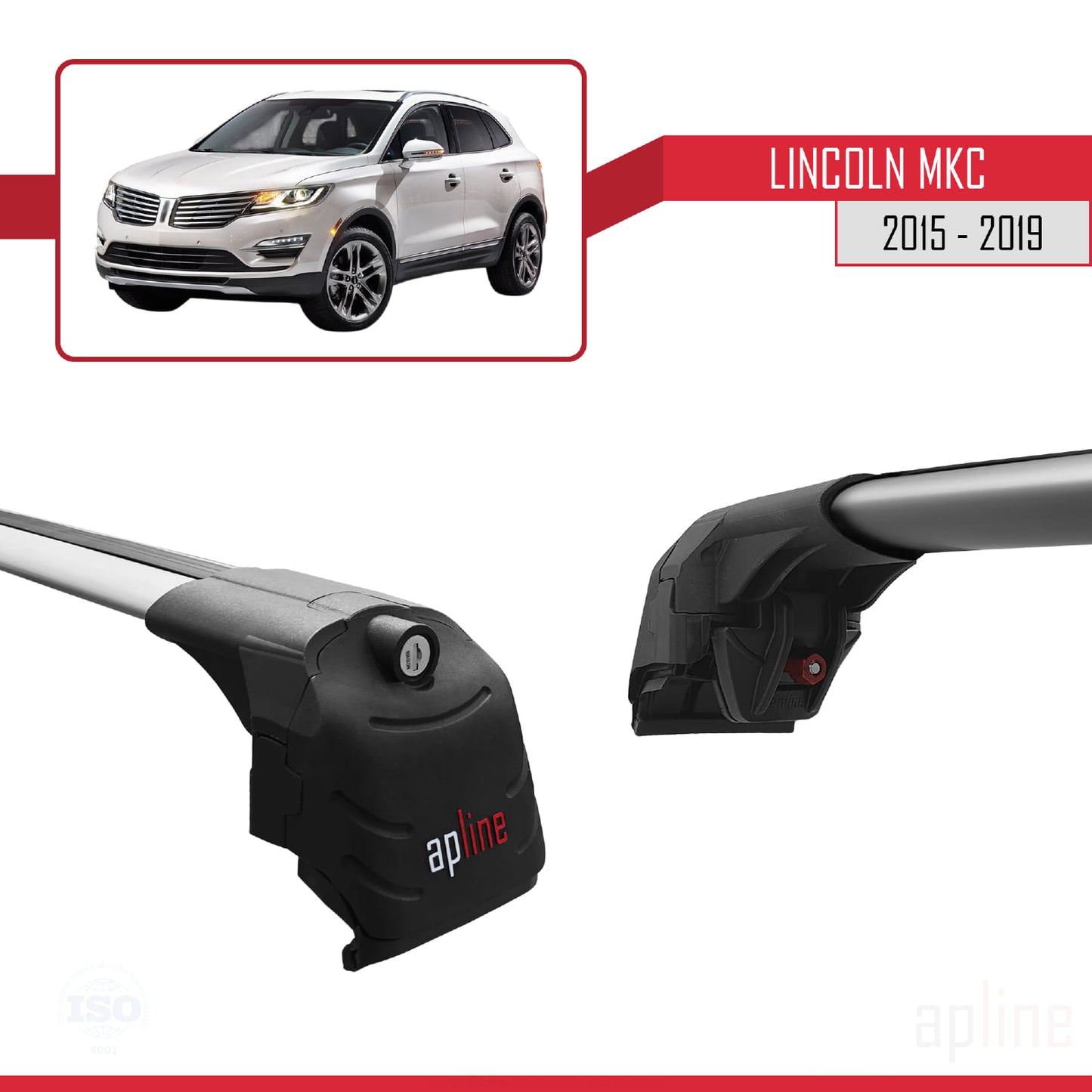 Compatible avec Lincoln MKC 2015-2019 ACE-2 Barres de Toit Railing Porte-Bagages de Voiture Gris Aluminium 2 Barres