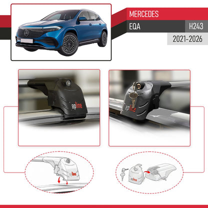 Compatible with Mercedes EQA 2022-2024 ACE-2 Car Roof Rack Cross Bar Grey Aluminium 2 Bars