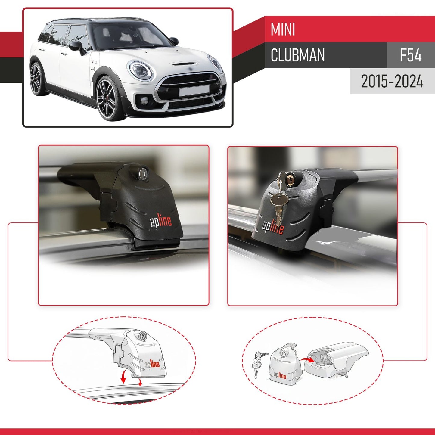 Compatible with Mini Clubman F54 2016-2024 ACE-2 Car Roof Rack Cross Bar Grey Aluminium 2 Bars