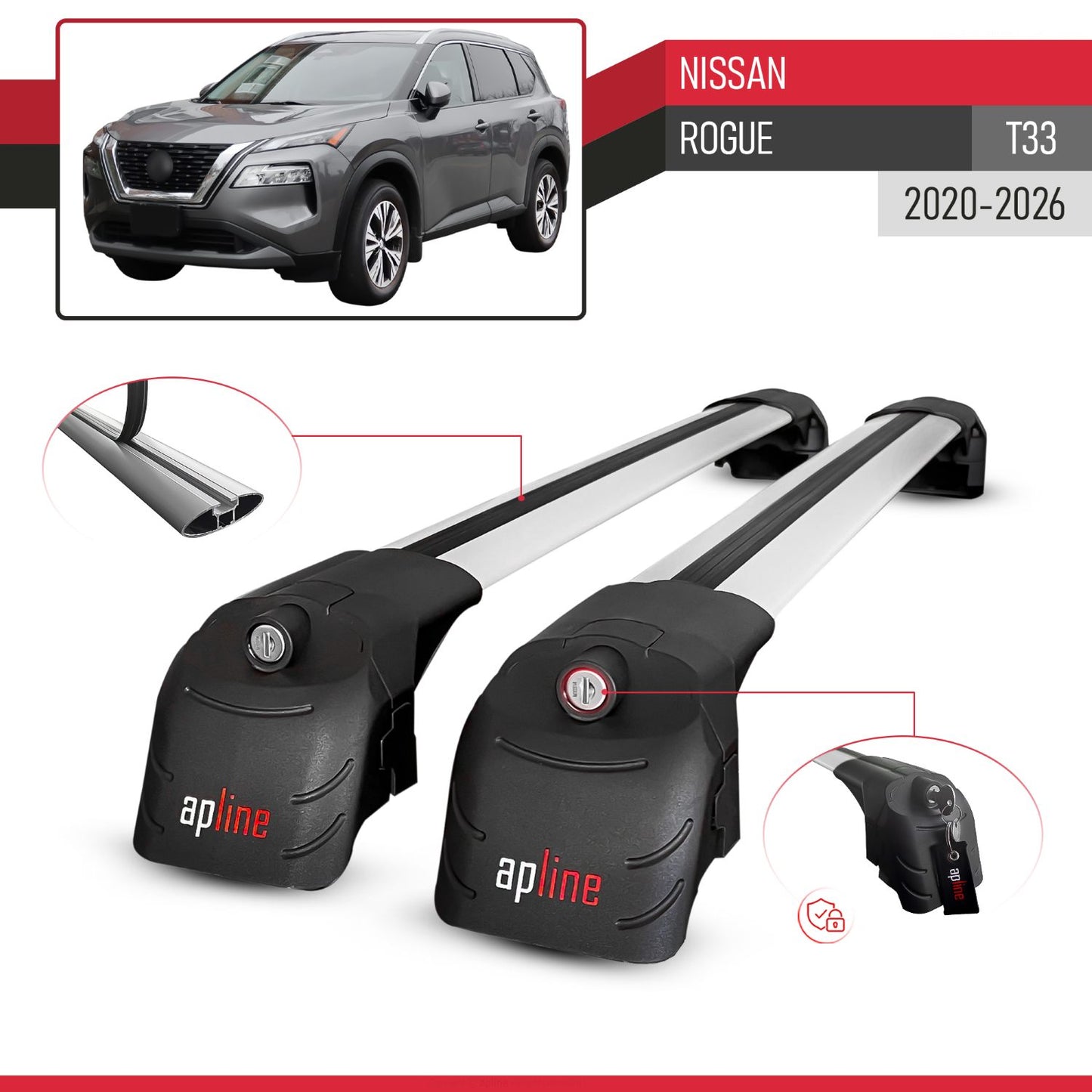 Compatible with Nissan Rogue 2020-2022 ACE-2 Car Roof Rack Cross Bar Grey Aluminium 2 Bars