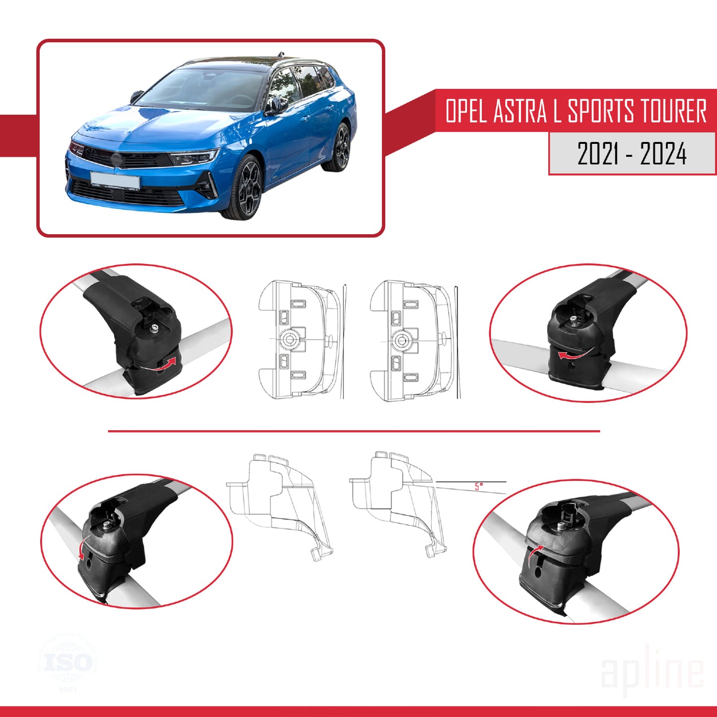 Compatible avec Opel Astra L Sports Tourer 2021-2024 ACE-2 Barres de Toit Railing Porte-Bagages de Voiture Gris Aluminium 2 Barres