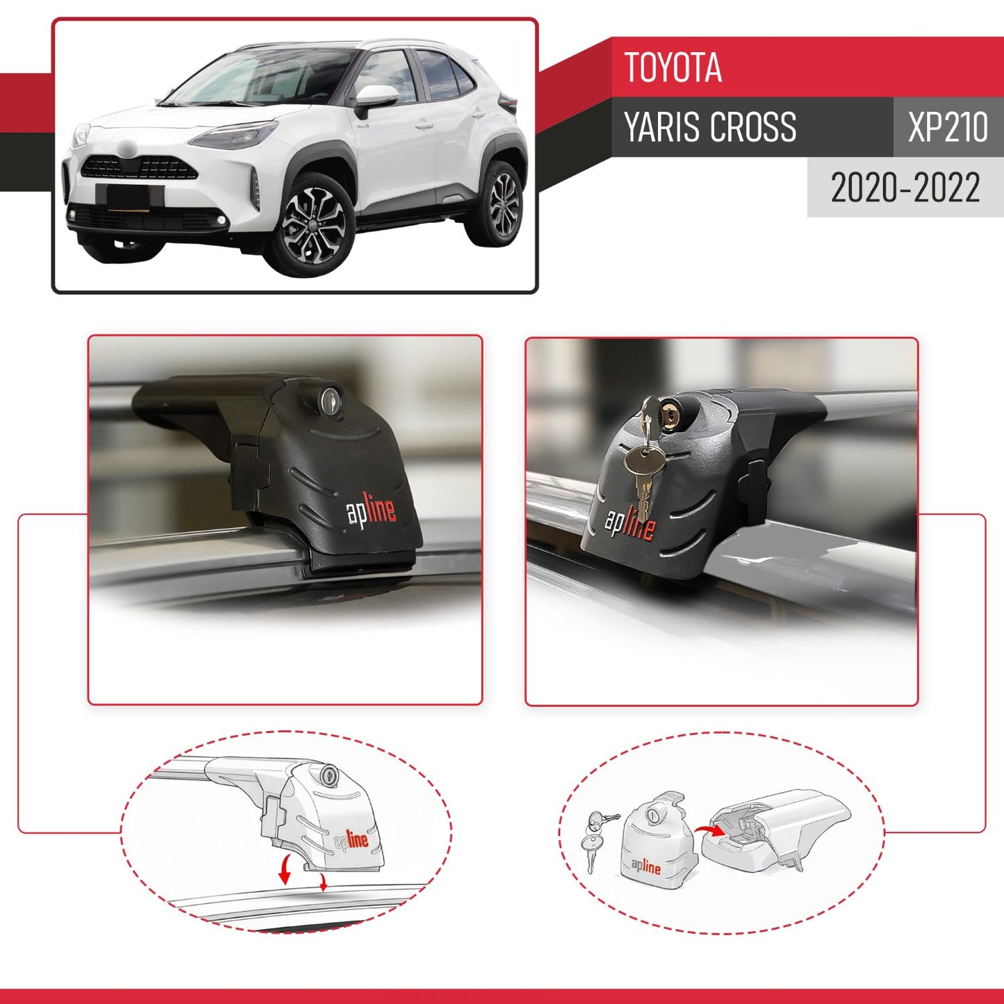 Compatible avec Toyota Yaris Cross (XP210) 2020-2022 ACE-2 modèle Barres de Toit Railing Porte-Bagages de Voiture Gris Aluminium Barres