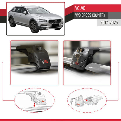 Compatible avec Volvo V90 Cross Country 2017-2025 ACE-2 modèle Barres de Toit Railing Porte-Bagages de Voiture Gris Aluminium Barres
