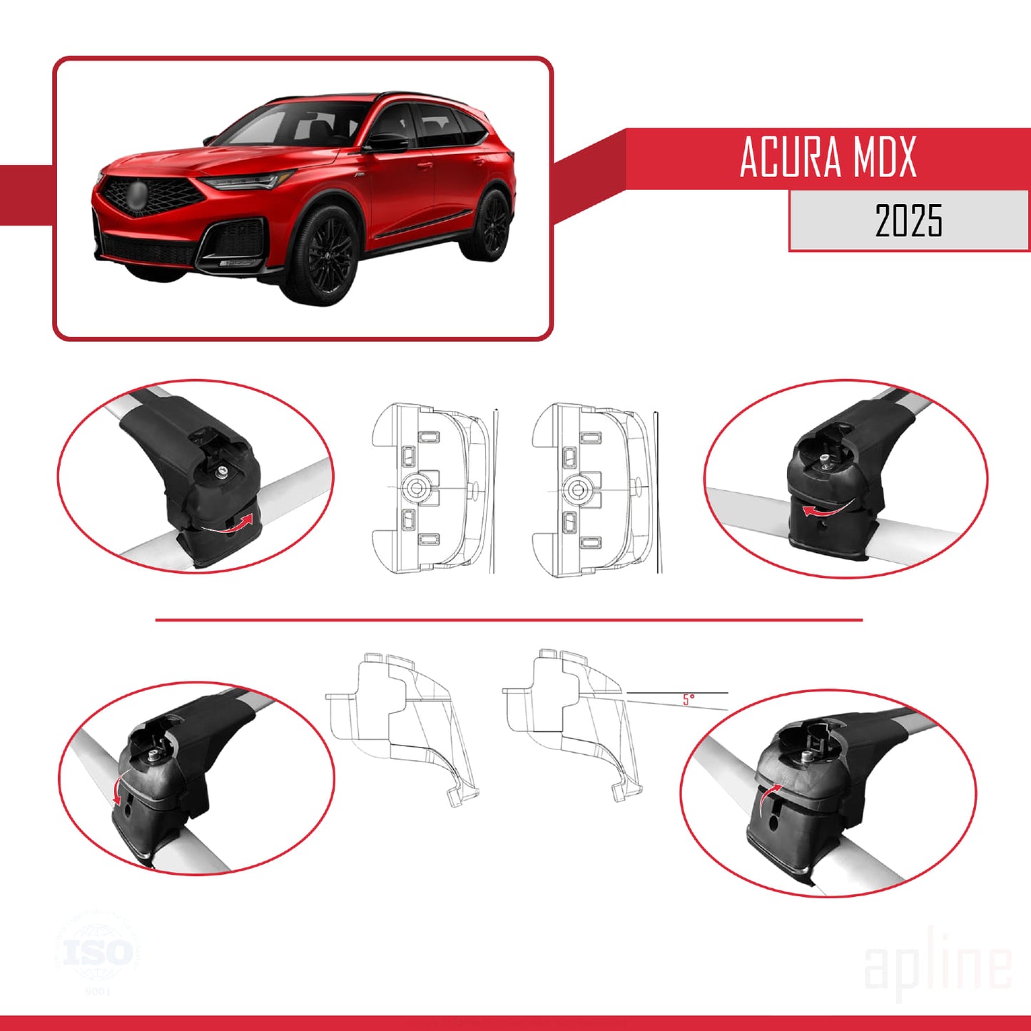 Compatible avec Acura MDX 2025 ACE-2 Barres de Toit Railing Porte-Bagages de Voiture Gris Aluminium 2 Barres