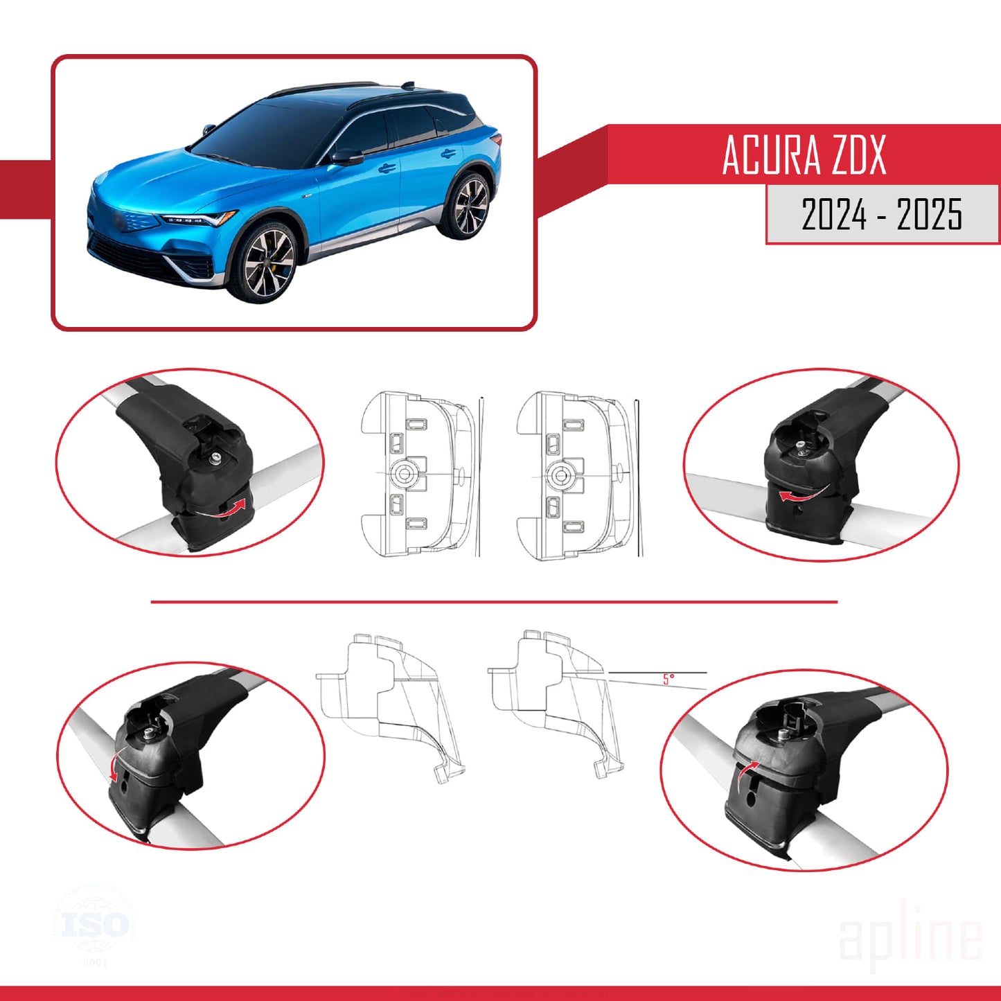 Compatible avec Acura ZDX 2024-2025 ACE-2 Barres de Toit Railing Porte-Bagages de Voiture Gris Aluminium 2 Barres