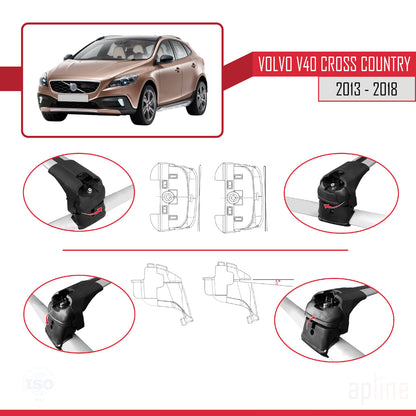 Compatible avec Volvo V40 Cross Country 2013-2018 ACE-2 Barres de Toit Railing Porte-Bagages de Voiture Gris Aluminium 2 Barres