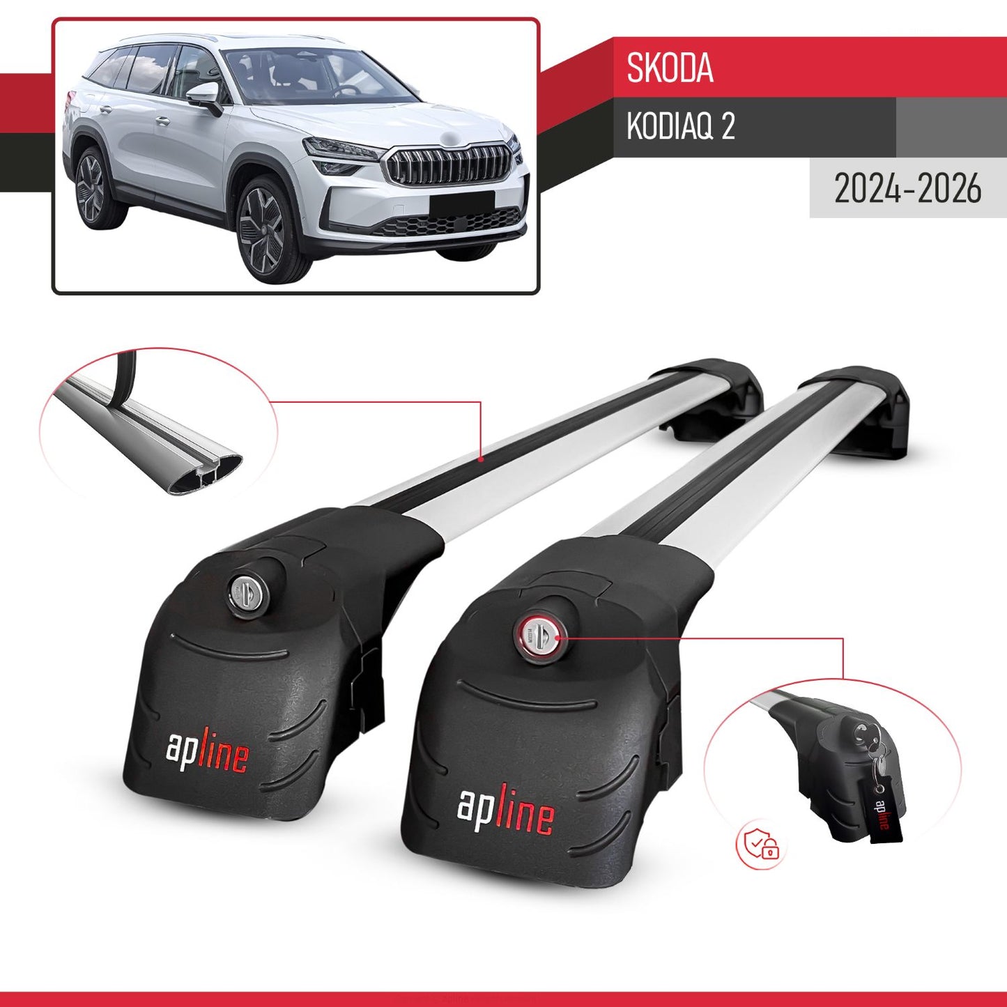 Compatible avec Skoda Kodiaq 2 2024-2026 ACE-2 modèle Barres de Toit Railing Porte-Bagages de Voiture Gris Aluminium Barres