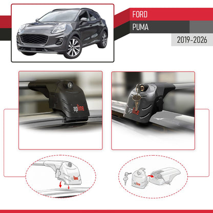 Compatible avec Ford Puma 2019-2026 ACE-2 modèle Barres de Toit Railing Porte-Bagages de Voiture Gris Aluminium Barres