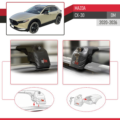 Compatible with Mazda CX-30 2020-2025 ACE-2 Car Roof Rack Cross Bar Grey Aluminium 2 Bars
