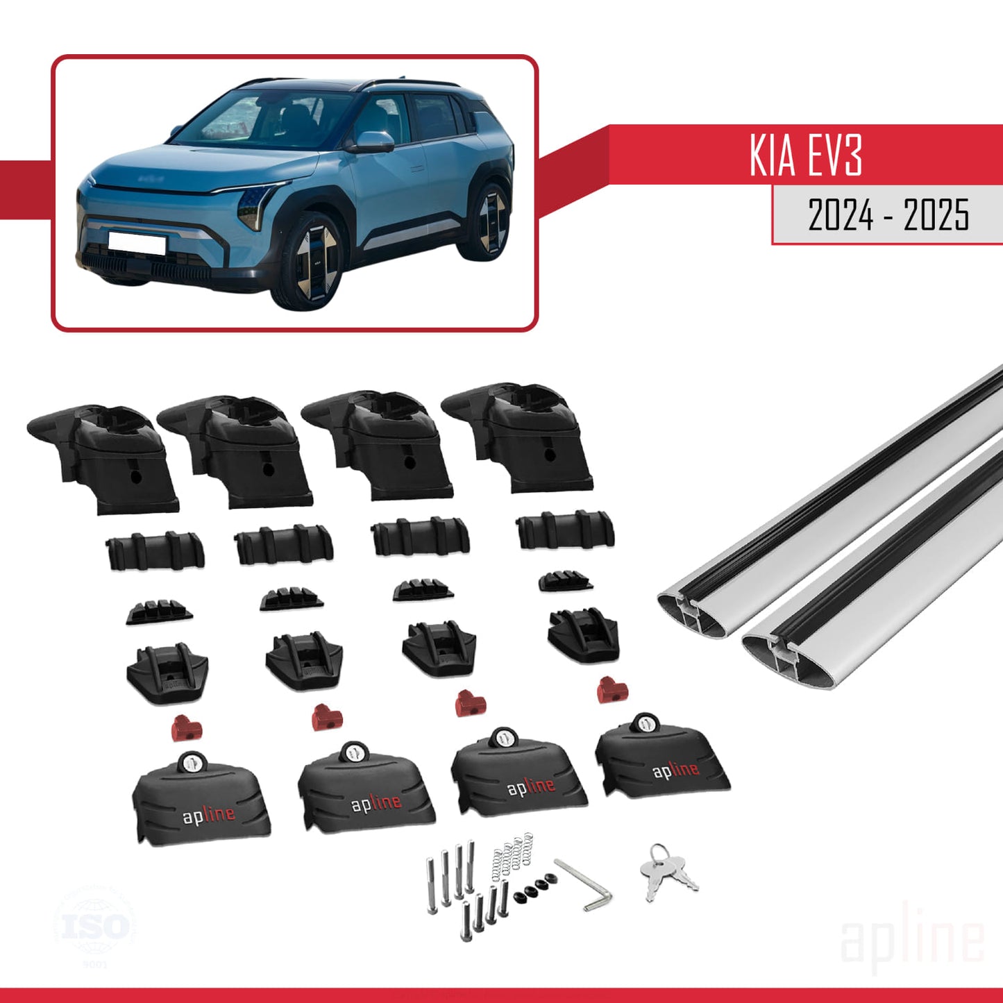 Compatible avec Kia EV3 2024-2025 ACE-2 Barres de Toit Railing Porte-Bagages de Voiture Gris Aluminium 2 Barres