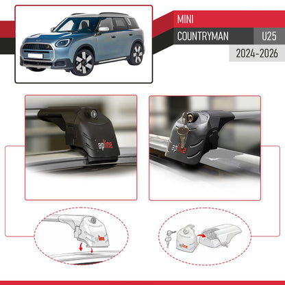 Compatible with Mini Countryman 2024-2025 ACE-2 Car Roof Rack Cross Bar Grey Aluminium 2 Bars