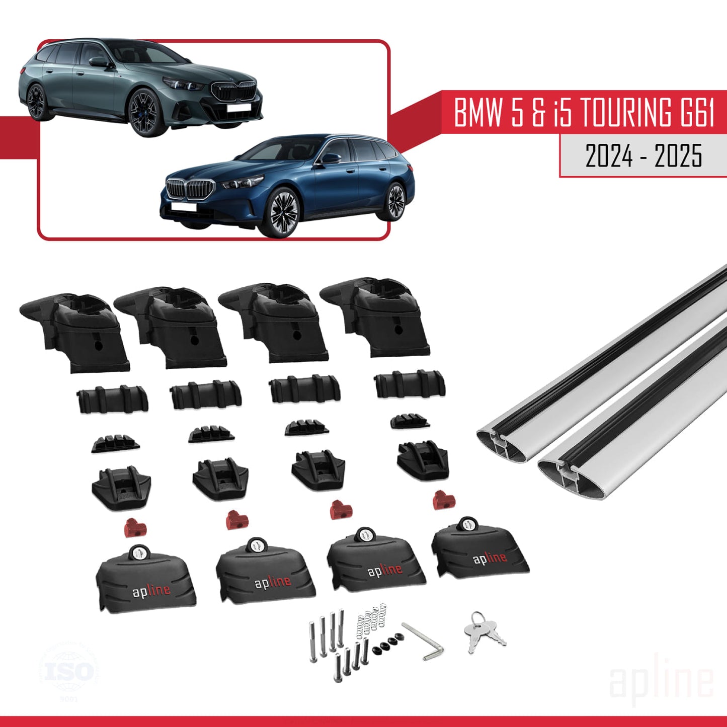 Compatible avec BMW 5 Series / i5 G61 Touring 2024-2025 ACE-2 Barres de Toit Railing Porte-Bagages de Voiture Gris Aluminium 2 Barres