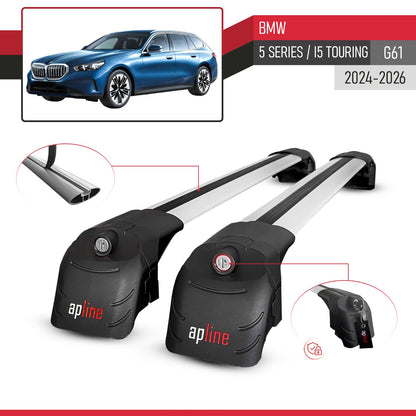 Compatible avec BMW 5 Series / i5 Touring (G61) 2024-2026 ACE-2 modèle Barres de Toit Railing Porte-Bagages de Voiture Gris Aluminium Barres