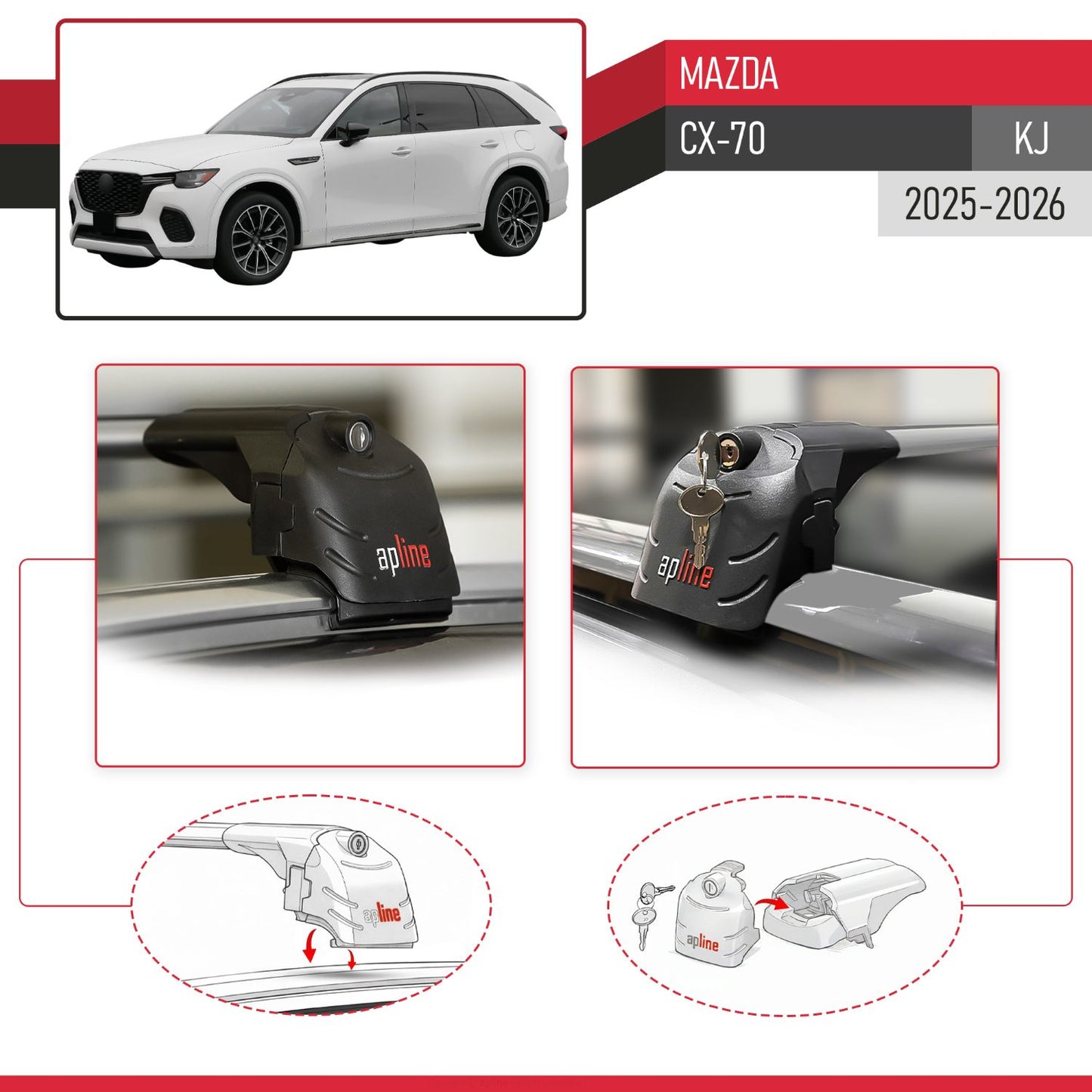 Compatible with Mazda CX-70 2025 ACE-2 Car Roof Rack Cross Bar Grey Aluminium 2 Bars