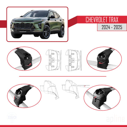 Compatible with Chevrolet Trax 2024-2025 ACE-2 Car Roof Rack Cross Bar Grey Aluminium 2 Bars