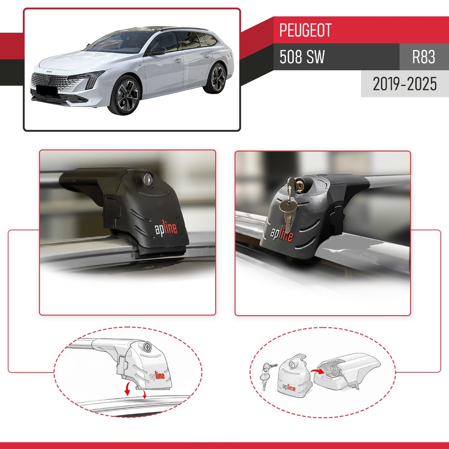 Compatible avec Peugeot 508 SW (R83) 2019-2025 ACE-2 modèle Barres de Toit Railing Porte-Bagages de Voiture Gris Aluminium Barres