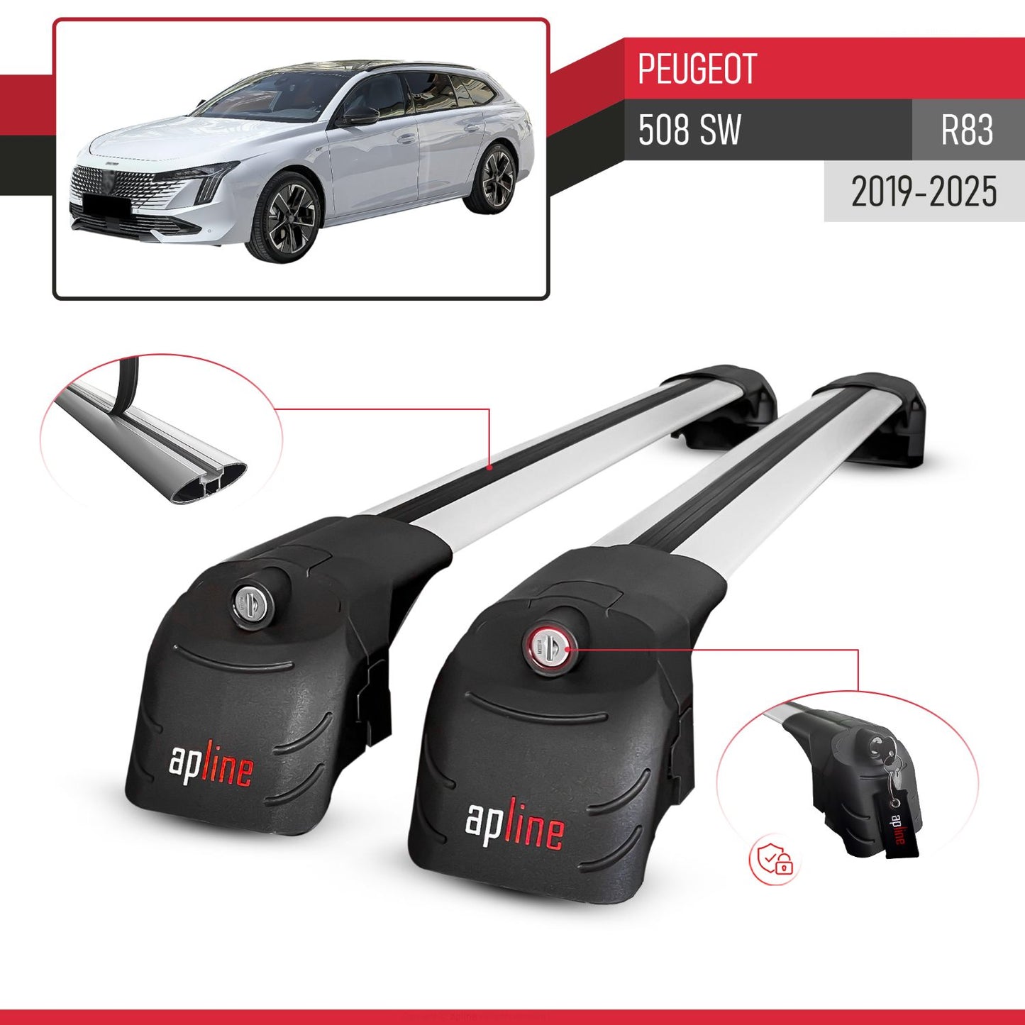 Compatible avec Peugeot 508 SW (R83) 2019-2025 ACE-2 modèle Barres de Toit Railing Porte-Bagages de Voiture Gris Aluminium Barres