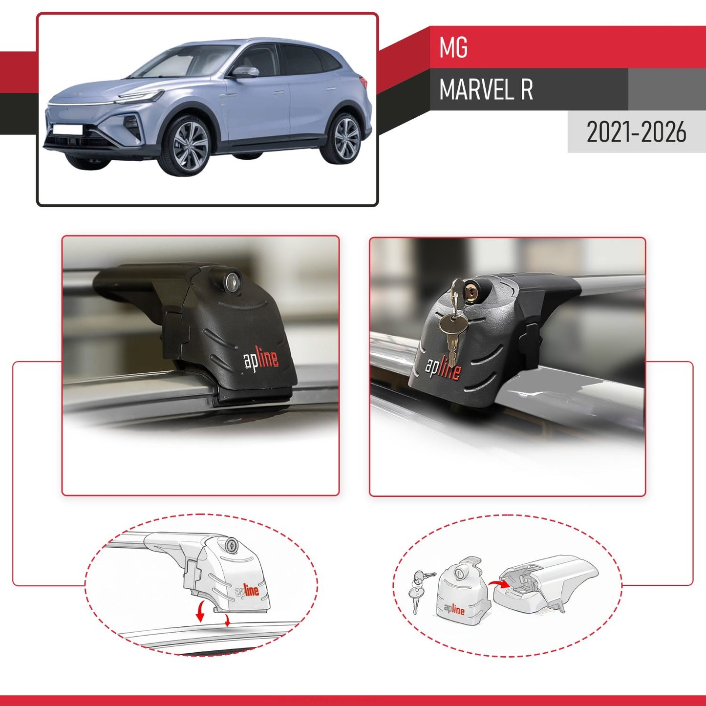 Compatible with MG Marvel R 2021-2025 ACE-2 Car Roof Rack Cross Bar Grey Aluminium 2 Bars