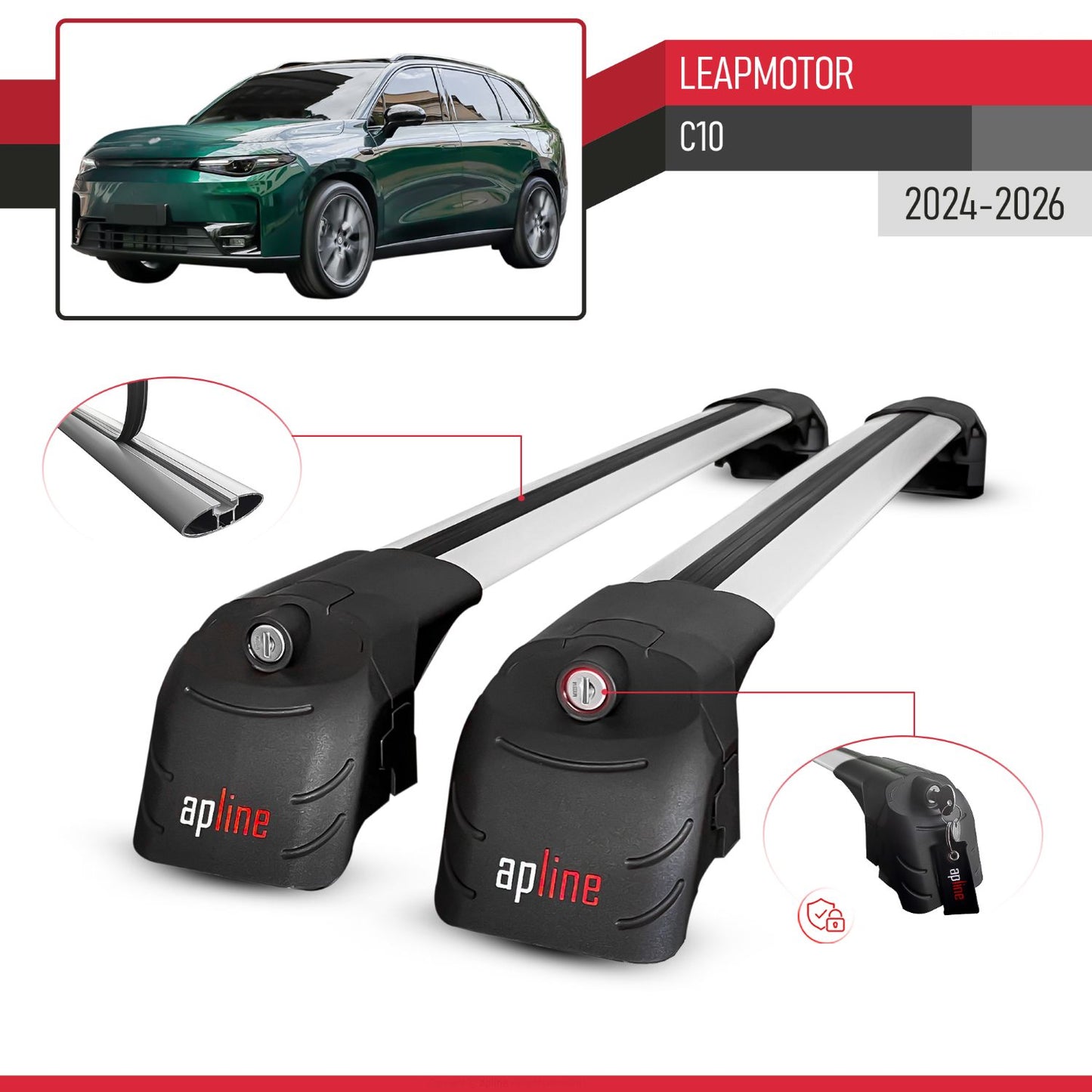 Compatible with LEAPMOTOR C10 2024-2025 ACE-2 Car Roof Rack Cross Bar Grey Aluminium 2 Bars