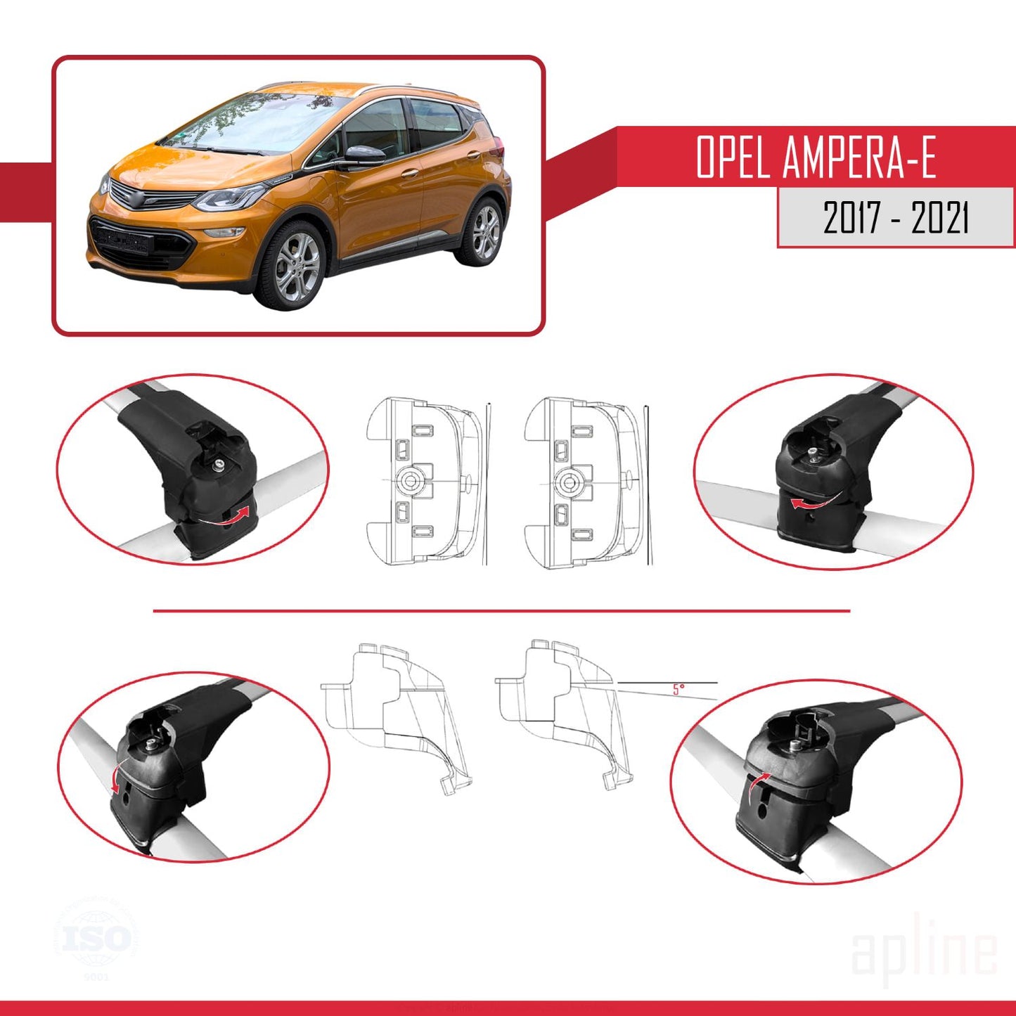 Compatible avec Opel Ampera E 2017-2021 ACE-2 Barres de Toit Railing Porte-Bagages de Voiture Gris Aluminium 2 Barres