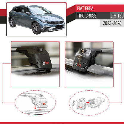 Compatible with Fiat Egea / Tipo Cross (LIMITED) 2023-2025 ACE-2 Car Roof Rack Cross Bar Grey Aluminium 2 Bars
