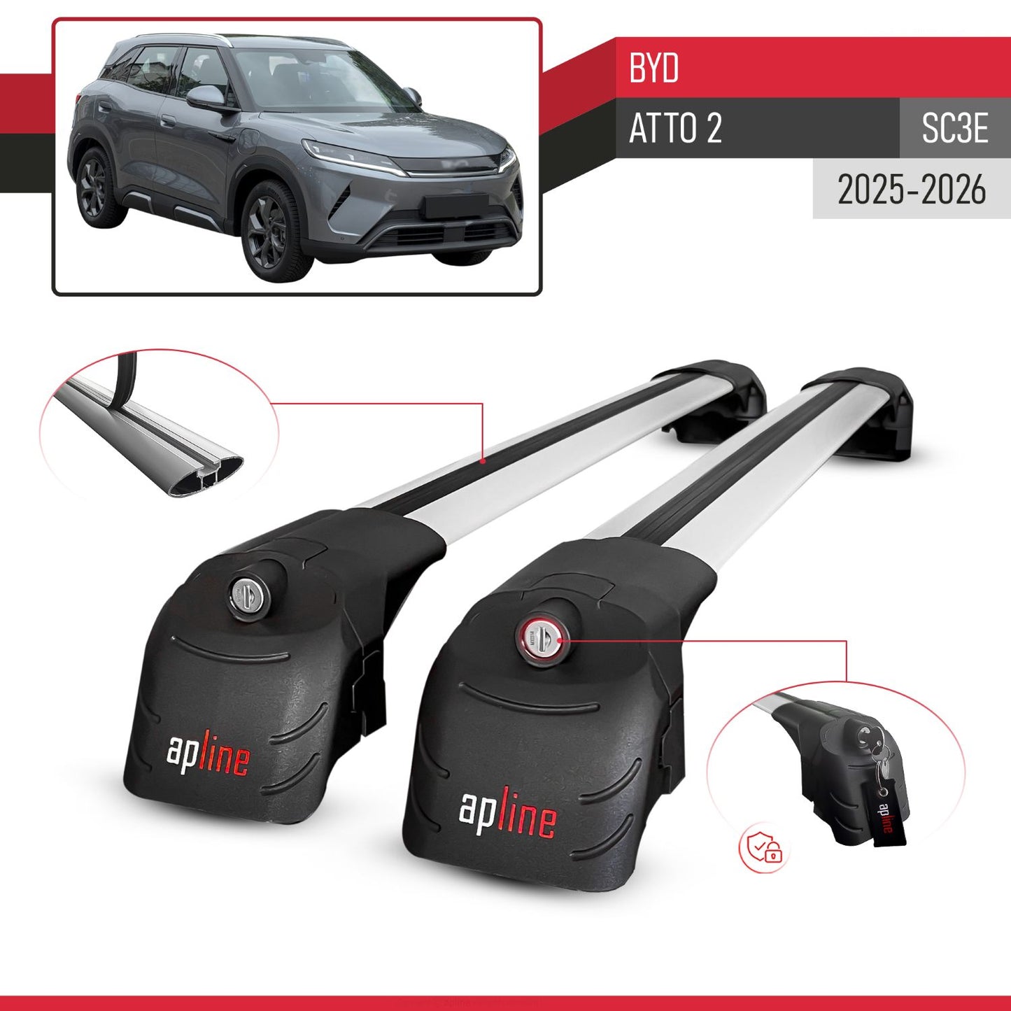 Compatible avec BYD Atto 2 (SC3E) 2025-2026 ACE-2 modèle Barres de Toit Railing Porte-Bagages de Voiture Gris Aluminium Barres