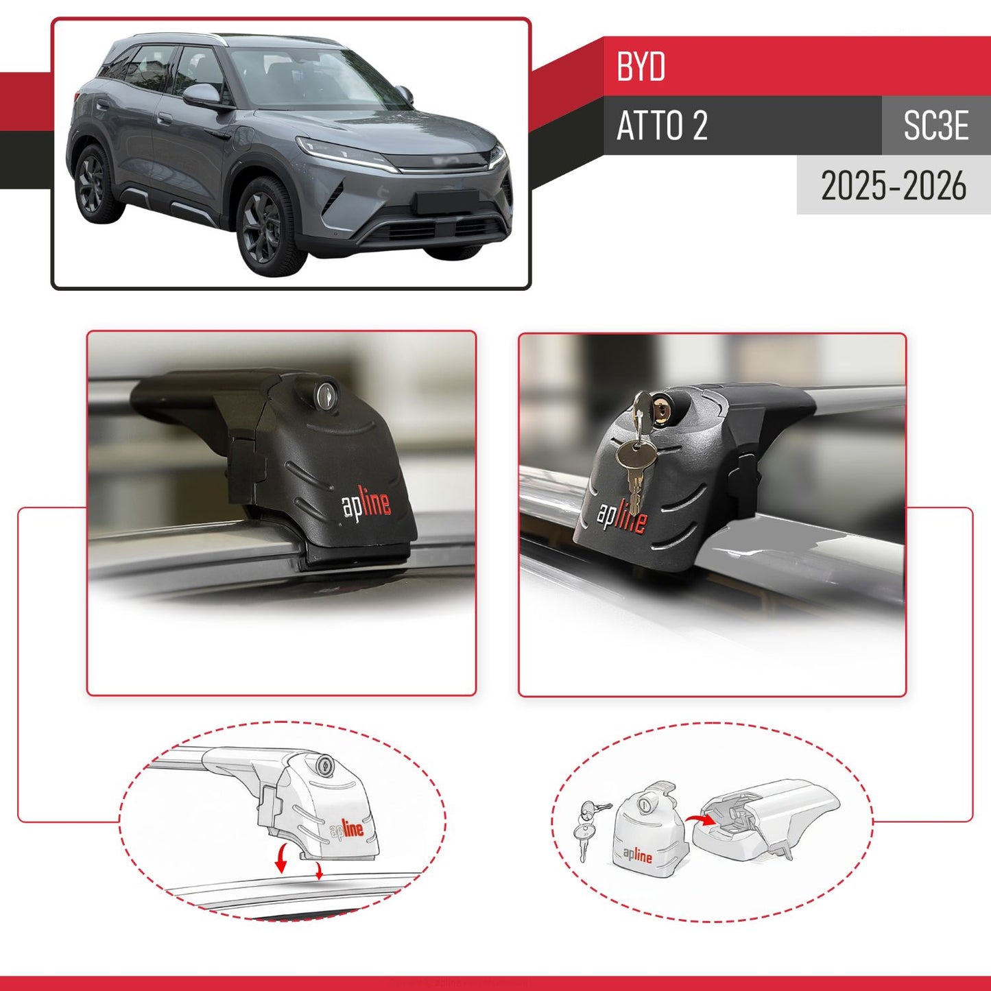 Compatible avec BYD Atto 2 (SC3E) 2025-2026 ACE-2 modèle Barres de Toit Railing Porte-Bagages de Voiture Gris Aluminium Barres